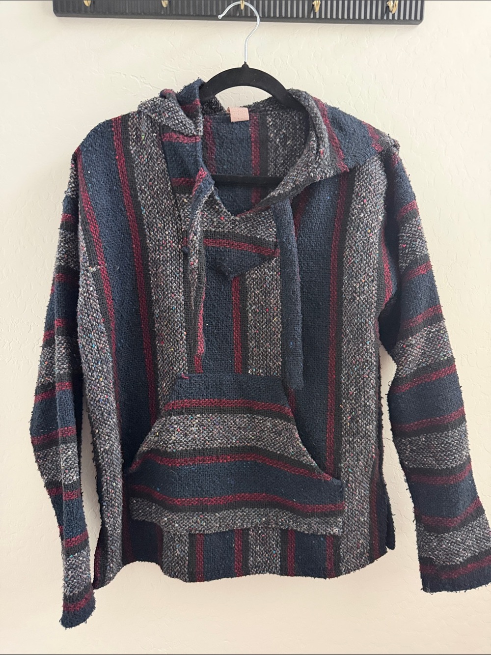 Striped Baja Hoodie in Navy, Gray & Burgundy